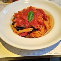 Penne Norma with eggplants at Trattoria Senza in Berlin