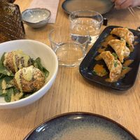 arancini au shiitake + gyoza  at Bloom Sushi in Lyon
