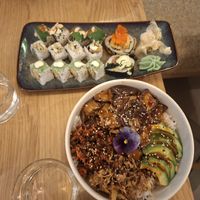 Solo sushi platter and donburi bowl at Bloom Sushi in Lyon