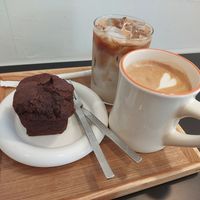 Tofu brownie and soy latte coffee🙌 at Velove - 비러브 in Jeju