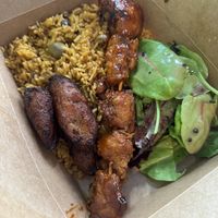 Sampler plate with bbq chicken  at Casa Borinqueña in Philadelphia