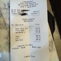Receipt   at Lepakshi Authentic South Indian Restaurant in Guelph