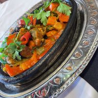 Vegetable Casserole in Tomato Sauce served on sizzle plate  at Modena Steak Kebap Fish House in Istanbul