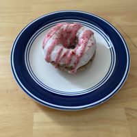 One if their available donuts - vanilla with berry glaze! Had it to go. It was soft and tasty💕 at Seedz Cafe in St Louis