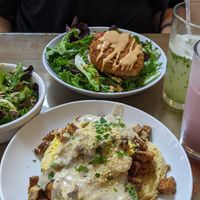 Eggz, salad, and a gluten-free patty at Seedz Cafe in St Louis