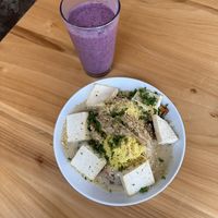 Biscuits and Gravy and a smoothie   at Seedz Cafe in St Louis