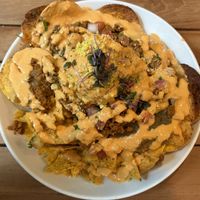 chilaquiles bowl + chorizo!  at Seedz Cafe in St Louis