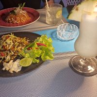 Burmese salad and pad Thai with tofu at Moonhut Beach Restaurant in Koh Samui