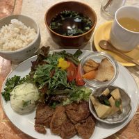 Meal with hot lemon drink.   at Kitten Company in Kyoto