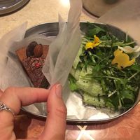 Vegan chocolate cake & side salad w/ the curry at Kitten Company in Kyoto