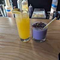 Mango green tea and horchata ube cocktails at Susukino Ramen Bar in Arcata
