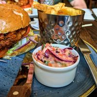 Vegan sweetcorn fritter and BBQ jackfruit burger at The Queens Hotel in Lytham St Annes