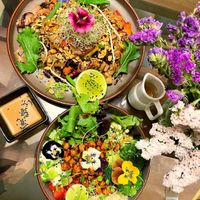 Pad thai and a buddha bowl - such lovely presentation 🌸  at Street Vegano - Cafe Restaurante in Cusco