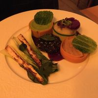 Sausage "gnocchi" with different vegetable purée at Em Carne Viva in Porto