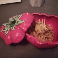 Cherry tomato tempura with tomato rice at Em Carne Viva in Porto