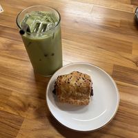 Nitro matcha and breakfast sausage roll  at Sevens in Buffalo