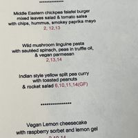 Vegan Menu  at Jacobs on the Mall in Cork