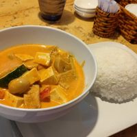 Red tofu curry with rice at VegeViet  in Turku