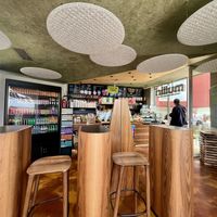 Inside of the coffee shop on top of the pyramid (up lots of steps)   at Mulliri - Piramida in Tirana
