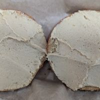 garlic bagel with hummus at Henry Higgins Boiled Bagels - Nob Hill in Portland