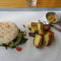 Chickpea burger with sweet potatoes and coriander sauce at Free Food in Johannesburg