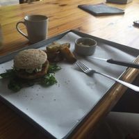 Chickpea burger with potato wedges at Free Food in Johannesburg
