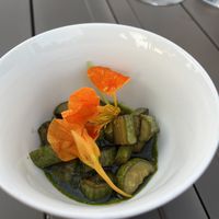 ZUCCHINE TRIFOLATE, MENTUCCIA, SALSA VERDE  at Fattoria Sardi Giustiniani in Toscana