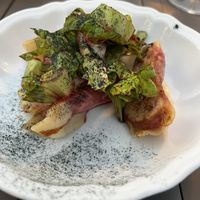 RAVIOLO TOSTATO, BARBE ROSSE, ERBETTE, LIMONE  at Fattoria Sardi Giustiniani in Toscana