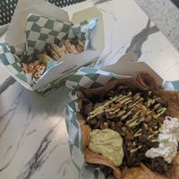 Steak salad and shrimp tacos at Mike's Vegan Grill in Winston-salem