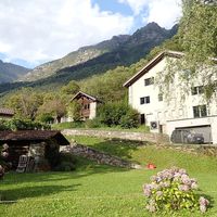 view up to the BnB at Boutique B&B La Quiete del Bosco  in Mesocco