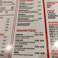 Vegan menu at Pizzeria Foxy Bear in Helsinki