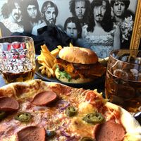 Don Corleone Pizza and Big sister's burger. at Bar Loosister in Helsinki