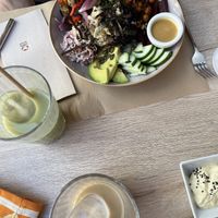 Shiva bowl & iced matcha latte with oat milk  at Koffushi in Tenerife