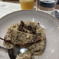 Oops already started the mushroom risotto and a fresh orange juicee  at Koffushi in Tenerife