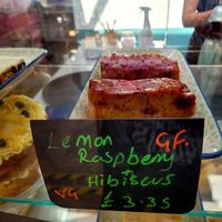 Lemon, Raspberry & Hibiscus Cake at Clustia' Mul in Menai Bridge