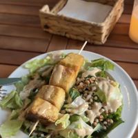 Greek salad with tofu skewer and whole wheat  at Billy in Tbilisi