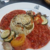 Main dish with grilled veggies and tomatoes at Al Dar Syrian Restaurant in Hannover