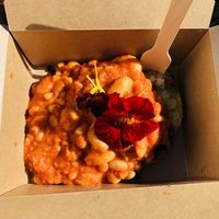 Bubble and squeak with home made baked beans.  at Caffi Iechyd Da in Carmarthen