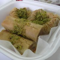 Vegan Baklavas. Two with pistachios, two with other nuts. They are really good and sweet. at 57 Cals in Laval