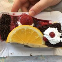 Raspberry and orange cake slices  at Edes Elet Cukraszda in Budapest