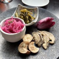 Appetizer of pickled vegetables- all tasty and each pickled in a different way!  at COFU - Chinatown in Vancouver
