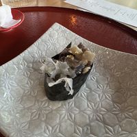 Sushi with gold leaf  at COFU - Chinatown in Vancouver