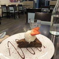 Banana cake with ice cream YUM  at 222 Vegan Cuisine in West London