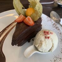 Chocolate gateau & ice cream   at 222 Vegan Cuisine in West London