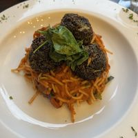 Spaghetti polpette (forgot to take a pic of the excellent almond cheese starter!)  at 222 Vegan Cuisine in West London