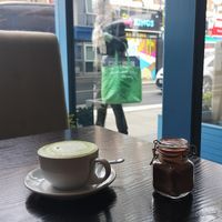 Matcha latte at 222 Vegan Cuisine in West London