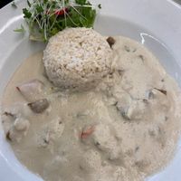 Seitan and mushroom stroganoff  at 222 Vegan Cuisine in West London