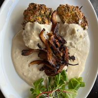 main course with mushrooms  at 222 Vegan Cuisine in West London