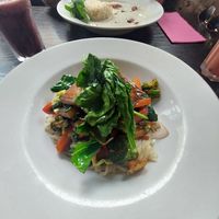 Ben's Special and Seitan Stroganoff on the back at 222 Vegan Cuisine in West London