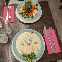 Stroganoff and stir fry at 222 Vegan Cuisine in West London